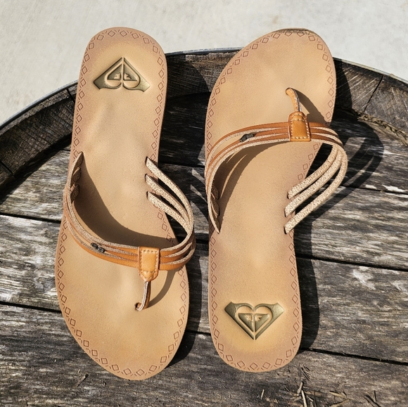 ROXY brown/tan leather sandals / flip flops 🩴Size 7 - Picture 4 of 5